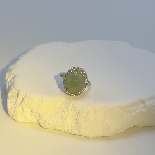 01 PROSPERITY - Oval Green Jade Ring VI