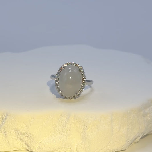 02 PURITY - Oval Ice White Jade Ring III